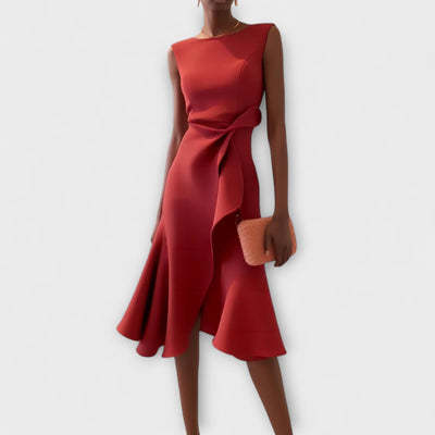 Aurora | Asymmetrical Midi Dress with Draped Design