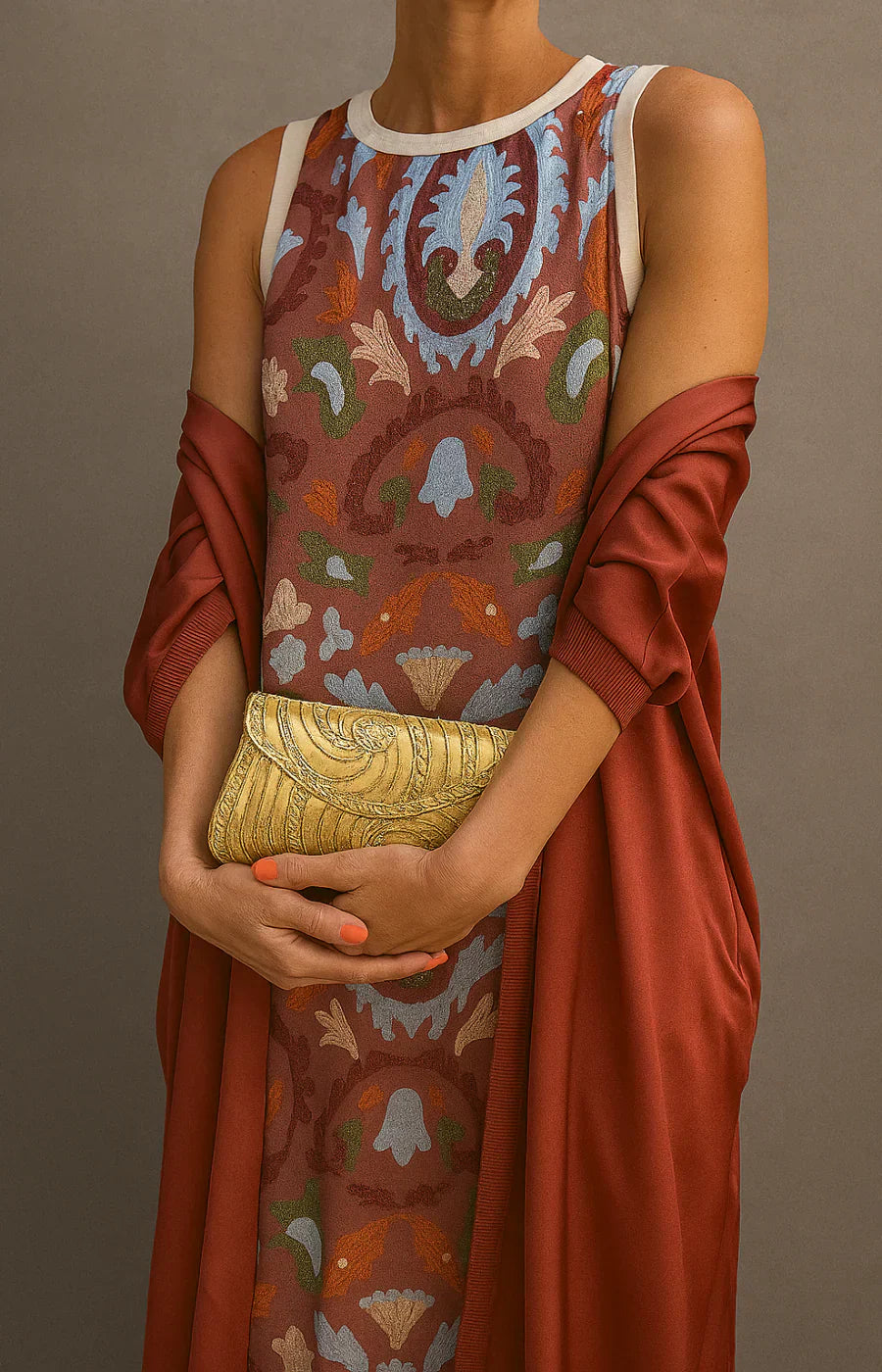 RAFFAELLA | Elegant Long Dress with Matching Shawl and Refined Silhouette for Special Events