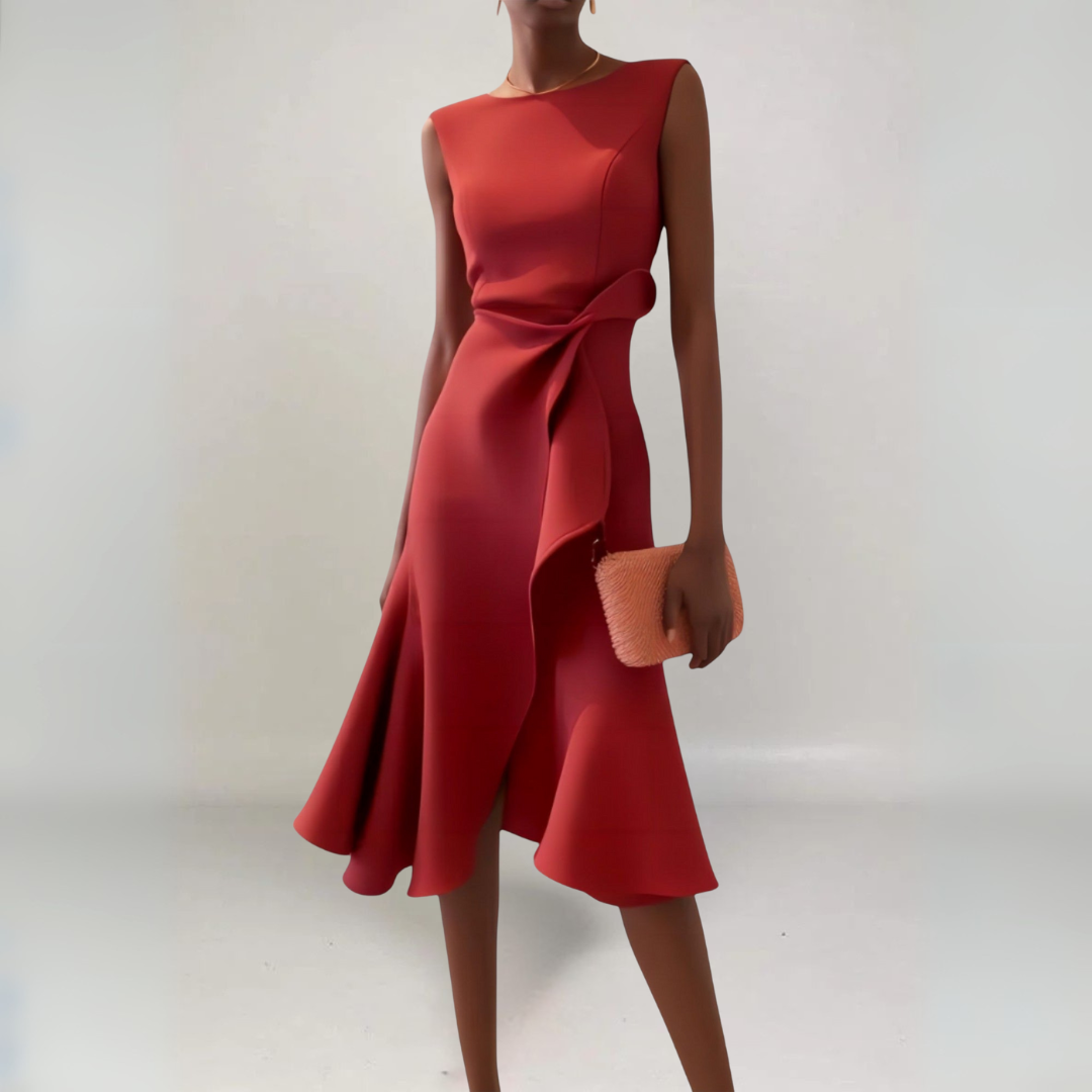 Aurora | Asymmetrical Midi Dress with Draped Design