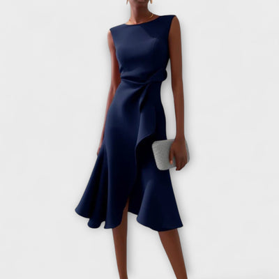 Aurora | Asymmetrical Midi Dress with Draped Design