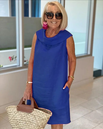 Élisabeth | Sleeveless Midi Dress Featuring a Draped Neckline