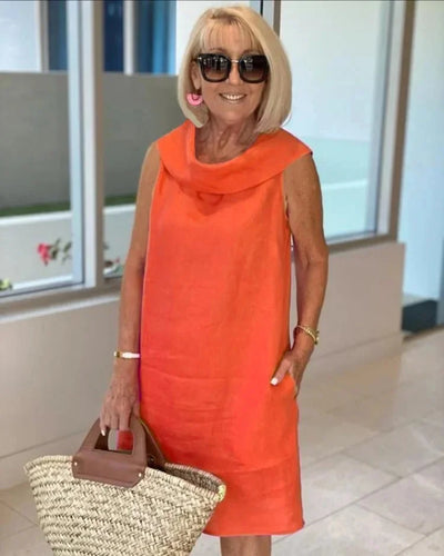 Élisabeth | Sleeveless Midi Dress Featuring a Draped Neckline