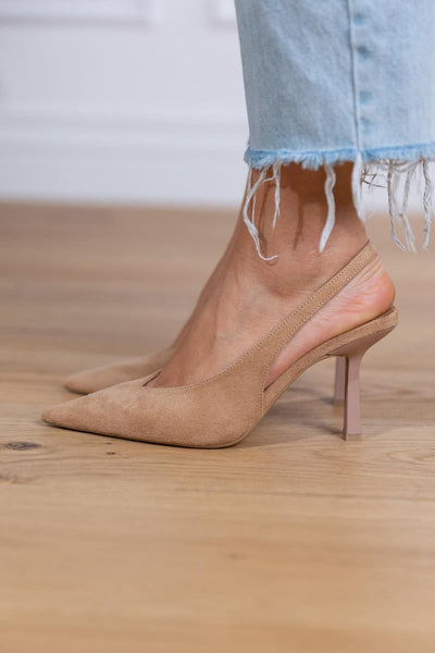 Jeanine - Nude Slingback Heels with Fine Heel
